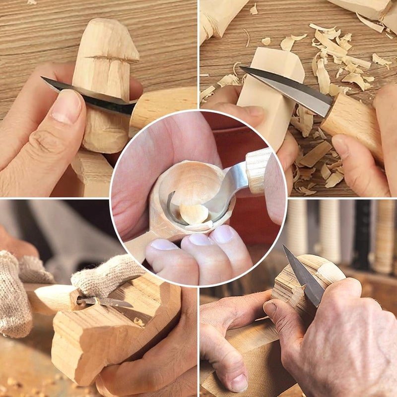 TEKCHIC Store Wood Carving Kit Deluxe-Whittling Knife, Wood Carving Knife Set, Wood Whittling Kit for Beginners, Carving Knife Woodworking Wood Carving Tools Set with Large Leather Case (White) - Image 2